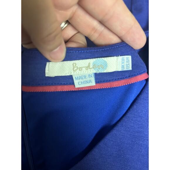 Boden US 6 Navy Blue Midi Length Short Sleeve Dress Rouching Pencil Work Career - Picture 5 of 5